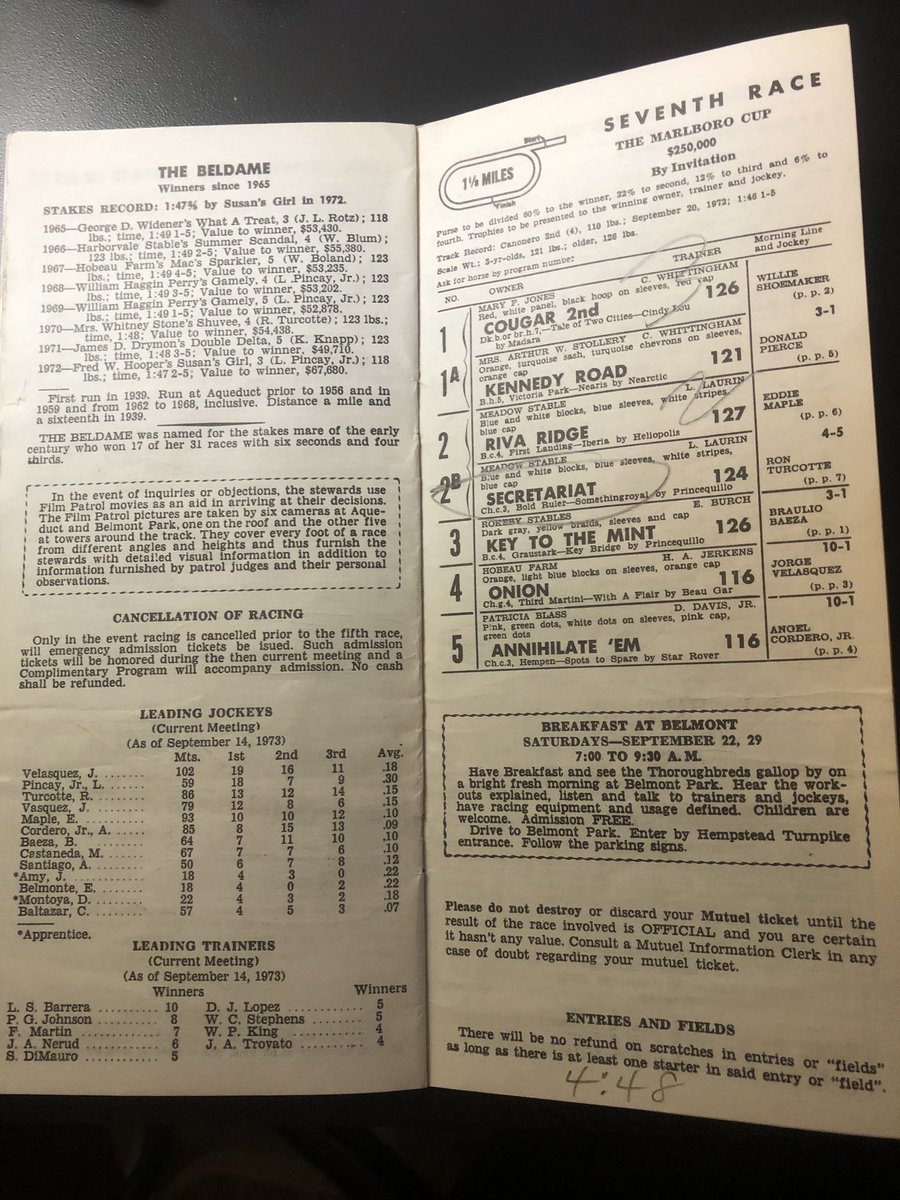 tonymurabito's tweet photo. My first time at Belmont.  At the time I was more excited to see Susan’s Girl in the Beldame than Big Red.  She was my first horse love. https://t.co/9aV7y92JQN