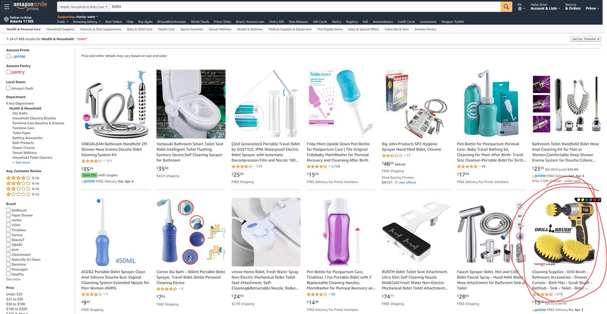 bxm6306's tweet photo. Amazon's got jokes. Here are my search results for Bidet. https://t.co/5Vap6v7yH5