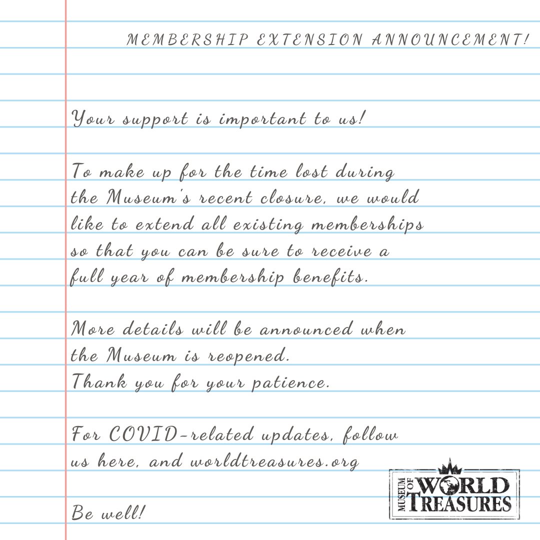 WorldTreasures's tweet photo. Because you matter, membership extensions coming when we reopen!
#bettertogether #closedandcreating #ICTlife #mowt https://t.co/92ik55iqEY