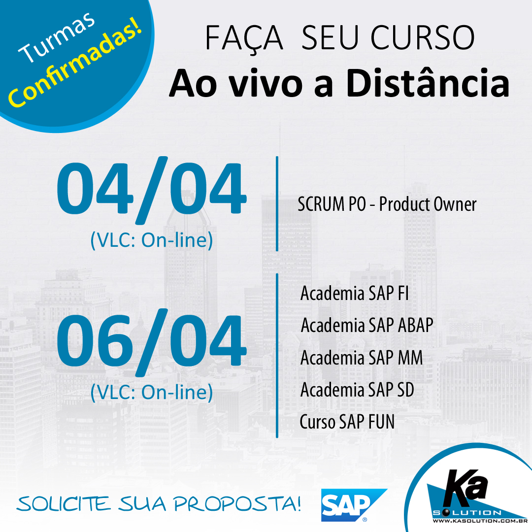 KaSolution's tweet photo. Matricule-se em nossas turmas confirmadas com início em Abril, faça seu curso sem precisar sair de casa!
👉 Ficou interessado? Acesse: https://t.co/ACdE6RSagh
#kasolution #scrumpo #sapabap #sapbasis #saphana #sappp #sapfi #sapmm #sapsd #sapbw #saphr https://t.co/JshBePiC0Q