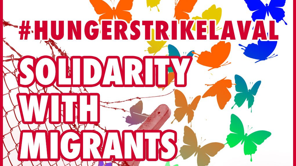 Today is DAY 7 of the ongoing hunger strike in the Laval Imm. detention centre. CBSA is coming down hard on the detainees demanding freedom during deadly #COVID19. Follow <a href="/SolidariteMTL/">Solidarité sans frontières #StatusforAll</a> for updates, and tweet using #HungerStrikeLaval #FreeThemAll #FreeThemAll4PublicHealth