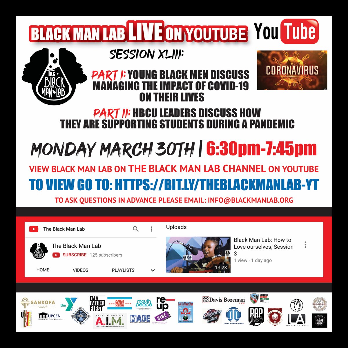 AfricanaCarr's tweet photo. Joining Brother @MawuliMDavis and The #BlackManLab tonight at 6:30 p.m EST for a critical discussion: Join us here: https://t.co/2vO8FHgVtJ ! https://t.co/5cmUe3jpaE