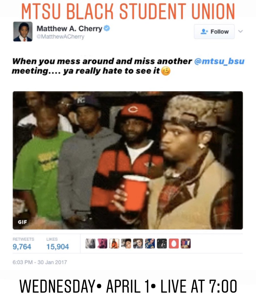 Join us on our first live meeting!! WEDNESDAY, April 1. On Instagram page at 7:00. We’ll be chiming in about what’s going on, how the rest of the semester will go, and elections. And our main topic: Black Twitter👀can’t wait to see you on Wednesday!! Tell your friends about it‼️