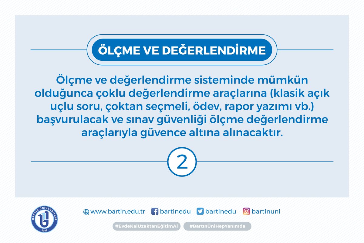Günlerdir uykularınızı kaçıran sorulara bir açıklama getirmekten mutluluk duyuyoruz. Akademik takvimden sınavlara kadar her şey tam olarak burada.

⬇️⬇️⬇️⬇️⬇️⬇️⬇️⬇️ 
Bölüm 1⃣

#EvdeKal #EvdeKalUzaktanEğitimAl #BartınÜniHepYanımda #BirlikteBaşarıyoruz