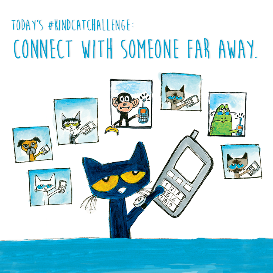 Sometimes it can feel like everyone is far away, but we can still connect through technology. Call or video chat someone you love to let them know how much you care. ☎️📱Share a screenshot or a selfie and use #KindCatChallenge. 💙 #cooltobekind #petethecat