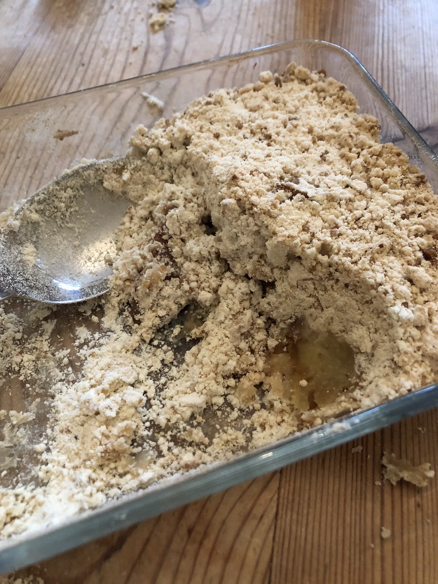 rachelcbyrne's tweet photo. #lockdownresolution cook more crumbles (and other puds) this one too floury. But the 5andhalfyo helped make it and the 8andhalfyo liked the apple. #Cooking https://t.co/UXqmarPhL8