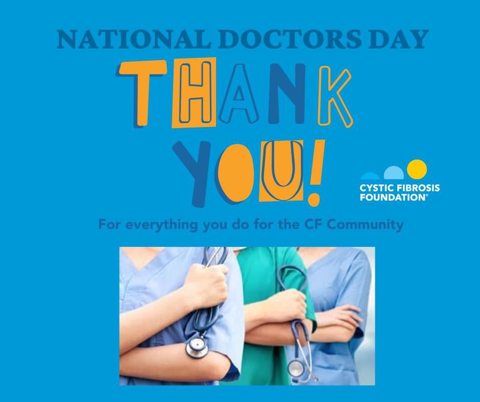 CFF_MassRI's tweet photo. Happy National Doctors Day to all of the doctors that serve our CF Community. Thank you for everything you do for the CF Community, especially in this difficult time. #cffmari #UntilCFStandsforCureFound #StrongerTogether https://t.co/R3wL1hzTax