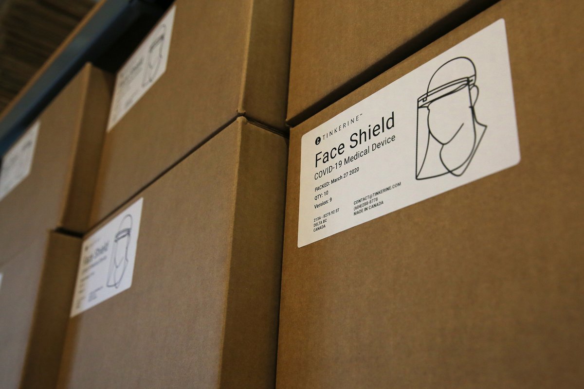 Tinkerine's tweet photo. Production of the Tinkerine Face Shield is at full speed!

#covid_19 #coronavirus #covid19Canada #MedicalSupplies #faceshield #ppe #3Dprinting https://t.co/JhXgd25QR4