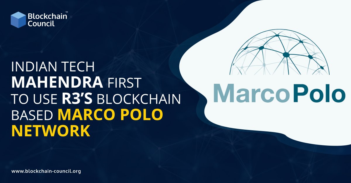 ECarler's tweet image. INDIAN TECH MAHENDRA FIRST TO USE R3’S BLOCKCHAIN-BASED MARCO POLO NETWORK 
Read More:
bit.ly/3avQz4u
#blockchaincertifications #Blockchain #techmahendra #blockchain
#blockchaintechnology