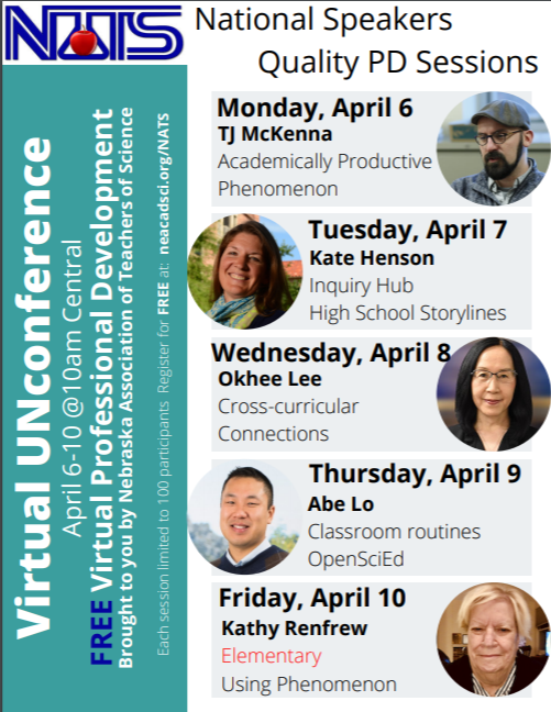 NATS Virtual Unconference - April 6-10 -10am CT
FREE Prof Development. Sessions for Elementary, Middle School and High School all from the comfort of your own home.
𝑹𝒆𝒈𝒊𝒔𝒕𝒆𝒓 𝑶𝒏𝒍𝒊𝒏𝒆 𝒂𝒕: neacadsci.org/NATS