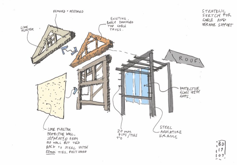 The medieval timber frame is being painstakingly restored on this fascinating project in Knaresborough.
Follow Harrogate Studio 1’s Social Media Takeover for more info.
@SPAB1877 <a href="/Harrogatebc/">Harrogate Borough Council</a> 
 
#heritagearchitecture #conservationarchitecture #archsketch #enrichingheritage