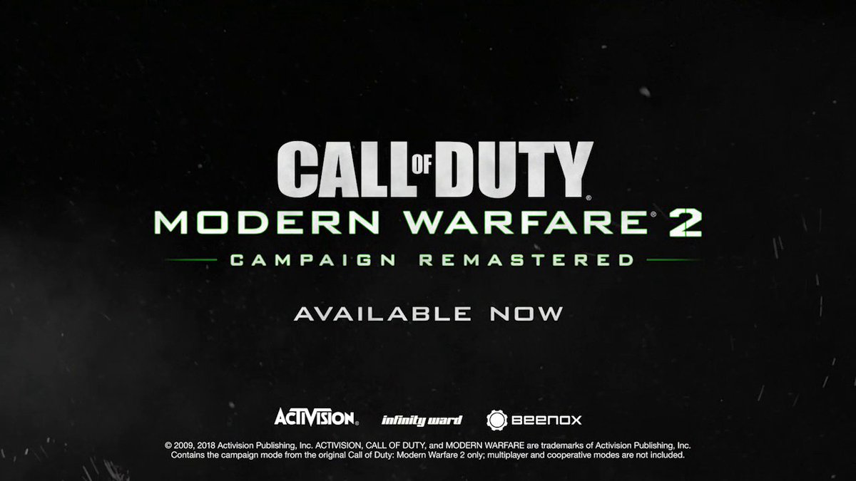 For those asking; Modern Warfare 2 Campaign Remastered will be roughly 45GB depending on your platform.

There's no word on what time it will officially drop tomorrow, but a midnight launch time is a possibility.

#MW2Remastered #ModernWarfare2Remastered