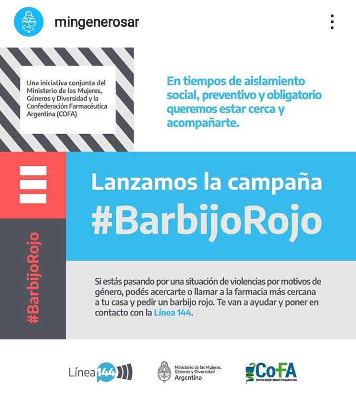 Malecholakian's tweet photo. #BarbijoRojo
A PARTIR DEL 1 DE ABRIL LAS PERSONAS EN SITUACIÓN DE VIOLENCIA POR MOTIVOS DE GÉNERO PODRÁN PEDIR ASISTENCIA A LA LÍNEA 144 A TRAVÉS DE LAS FARMACIAS DE TODO EL PAÍS

📌La Línea 144 funciona las 24hs, los 365 días del año. https://t.co/bGtPx3rZ5j