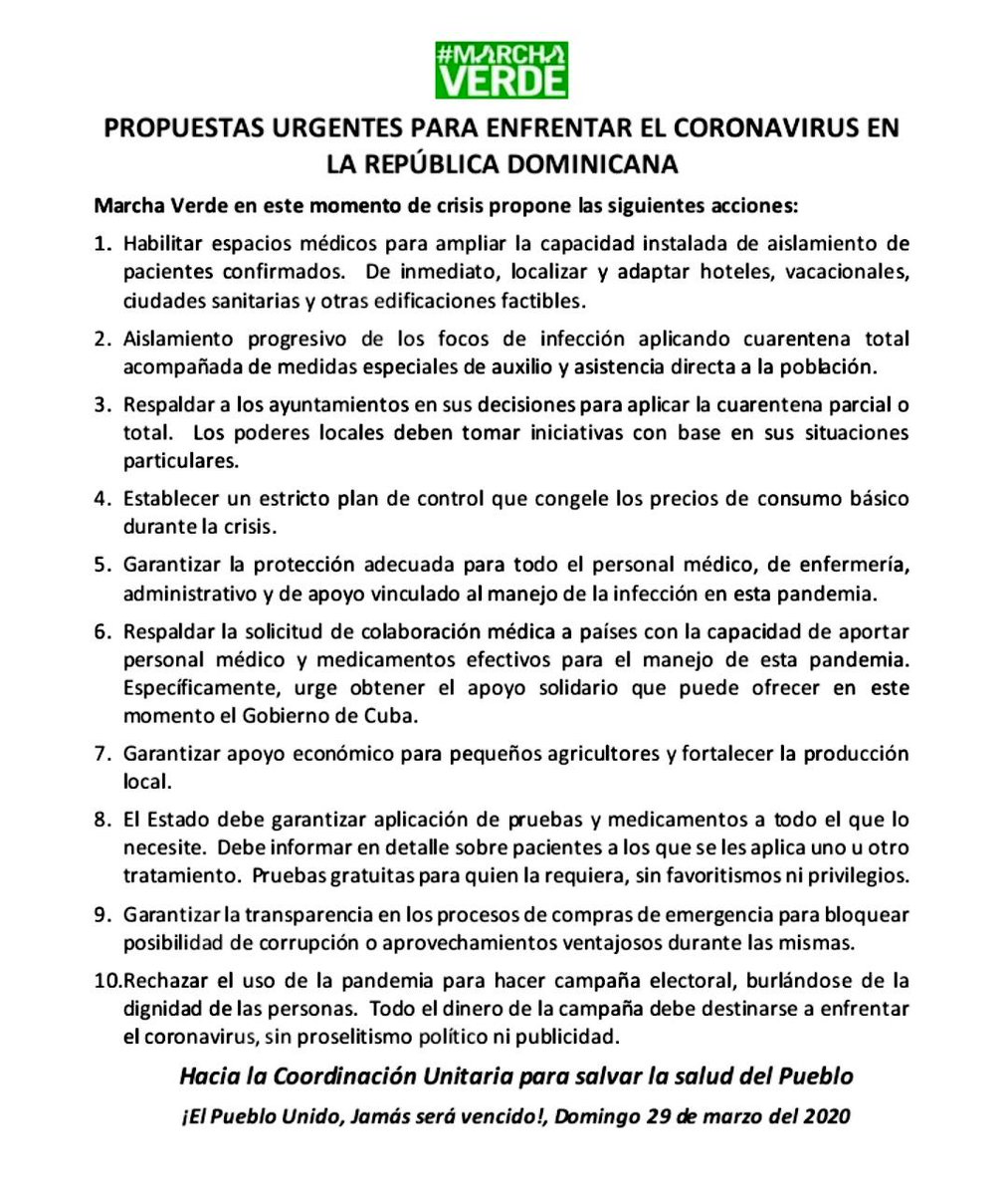 verde_marcha's tweet photo. Saludos, dominicanas y dominicanos.

A continuación, la última declaración de las propuestas de Marcha Verde ante la profundización del agravamiento de la actual crisis sanitaria que vive  el país... 

¡El PUEBLO UNIDO JAMÁS SERÁ VENCIDO! https://t.co/gqYck5zEa7