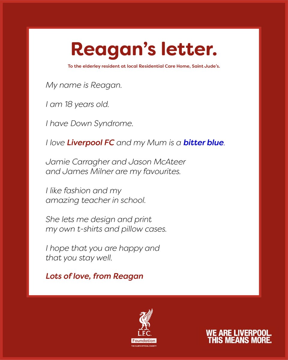 LFCFoundation's tweet photo. Reagan's letter... โค๏ธ #UnityIsStength @LFC https://t.co/oH6WV4JKKV