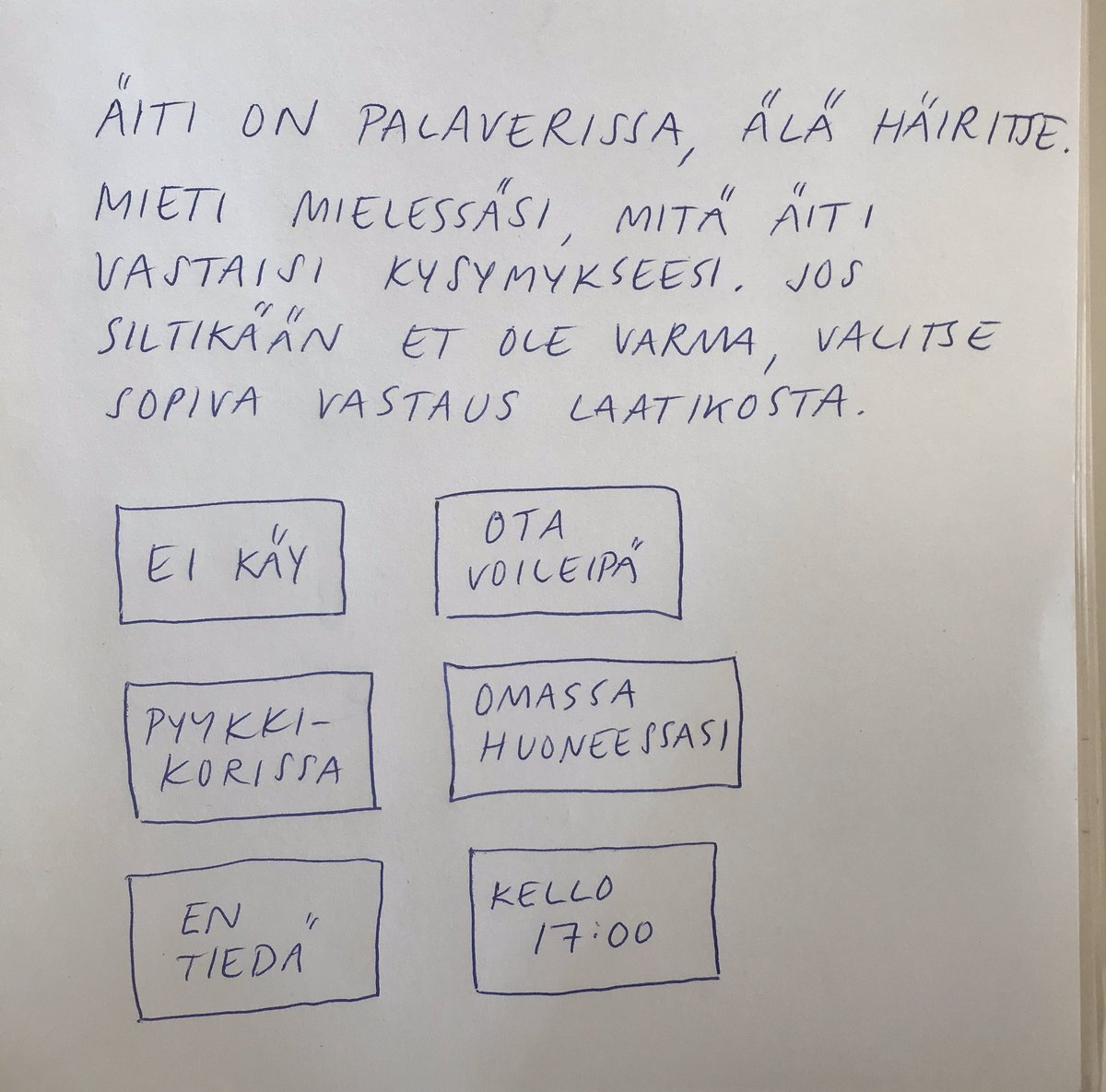 Työkalu vanhemmille, joiden etäpalaverit ”joskus” keskeytetään. 🥳 Minkä laatikon vielä lisäisit? #koronafi #etaeopetus #etäkoulu #etätyö #COVID19FI