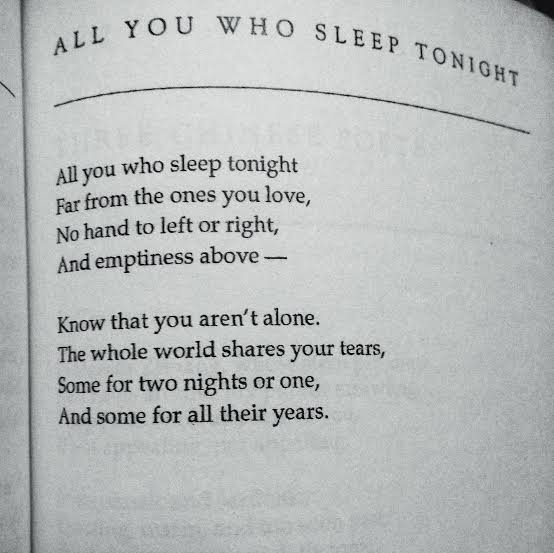 a bit depressed today, but I guess a commitment is a commitment.Day 4. All you who sleep tonight by Vikram Seth.