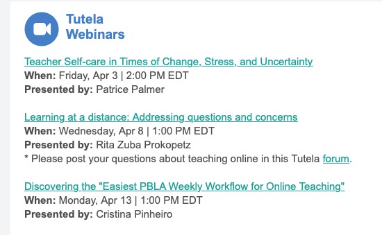 bcteal's tweet photo. 3 new #tutela webinars coming up #bcteal #onlineteach #teacherselfcare https://t.co/OHBLnmavAT
