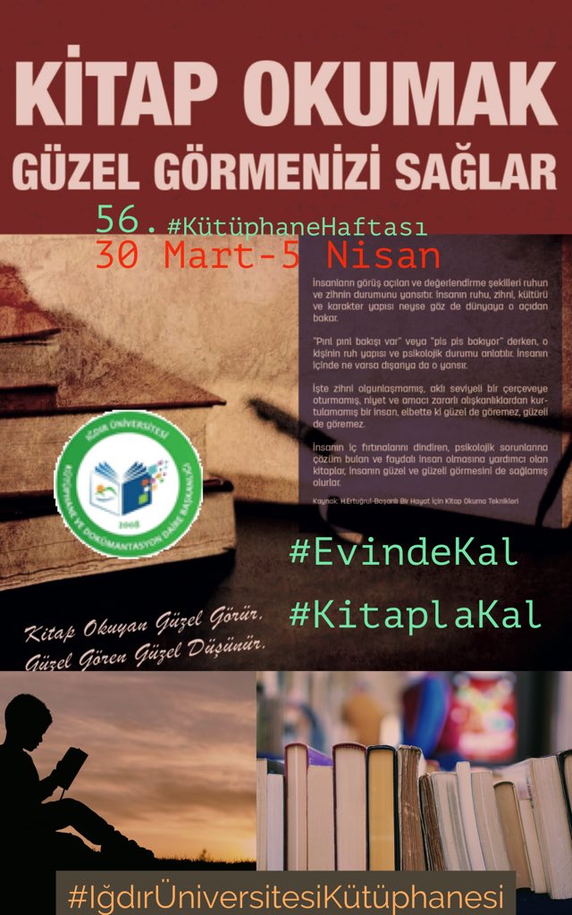 mustafacesur's tweet photo. 56. #KütüphaneHaftası 
Kutlu Olsun 📚  

#EvindeKal #KitaplaKal
#IğdırÜniversitesiKütüphanesi
#KütüphaneHaftası2020
#libraryweek2020
#kh2020
#evdekalturkiye
#evdekalkitapoku https://t.co/m76rjWLncT