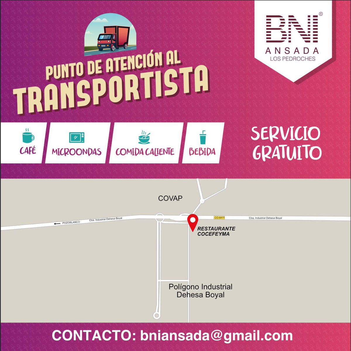 Corgalan's tweet photo. Los empresarios del valle de los Pedroches en BNI Andada , unidos para una estupenda iniciativa en Pozoblanco. Ayudar a los trabajadores del transporte. https://t.co/2mFm9LGLvJ