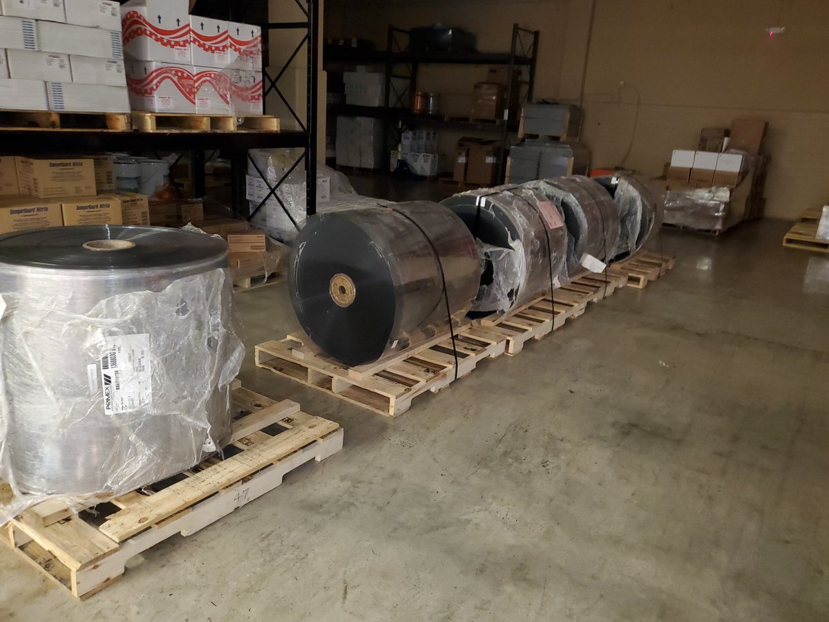GeorgiaTech's tweet photo. Our neighbors at @CocaColaCo here in Atlanta brought 6,000 pounds of plastic sheeting to campus, where our students and faculty will use it to make more than 50,000 plastic surgical shields to be donated to hospitals across our area as we battle COVID-19. #SwarmStrenGTh https://t.co/CFWc2X4qr1