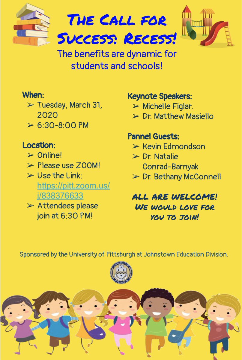 NehaAhmad__'s tweet photo. Join @upj_education, tomorrow, March 31st at 6:30 PM, for an online discussion on “dynamic benefits of recess.” Keynote speakers and panel guests will be sharing experiences and valuable information for the audience! ALL are welcome, use the link in the flyer to join!! ☺️✏️📚 https://t.co/xbCaSgCcn8