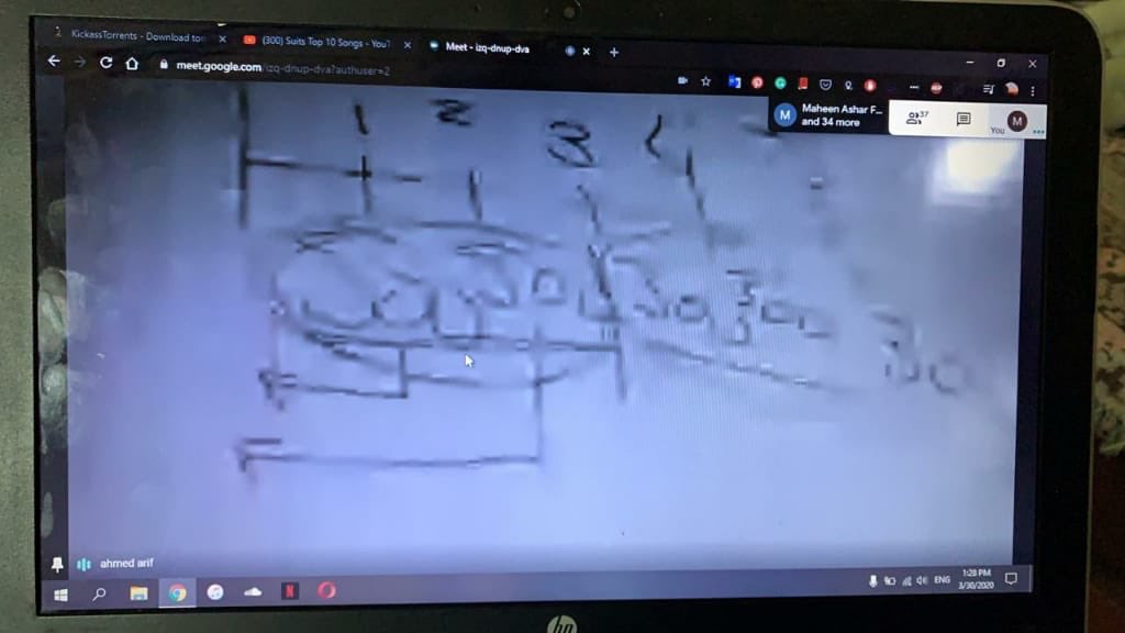 iAbdullahAziz's tweet photo. So this photo has gone viral. Maybe if this student stops torrenting in the background, stops the music on YouTube, and removes those unnecessary extensions, maybe then video received will be of better quality. I bet movies on Netflix won’t be this blurry. #SuspendOnlineClasses https://t.co/bDYvg2InFR
