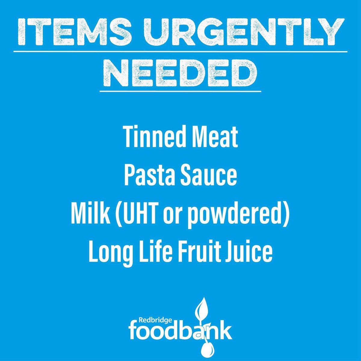 Shout out from <a href="/redbridgefb/">Redbridge Foodbank</a>, we are getting low on stock! Anything you can spare is much appreciated. Link below ⬇️ if you are staying inside but can spare a couple of quid, we can buy the food we need ourselves! Mega thanks 🙏 #Foodbank #Redbridge redbridge.foodbank.org.uk/give-help/dona…
