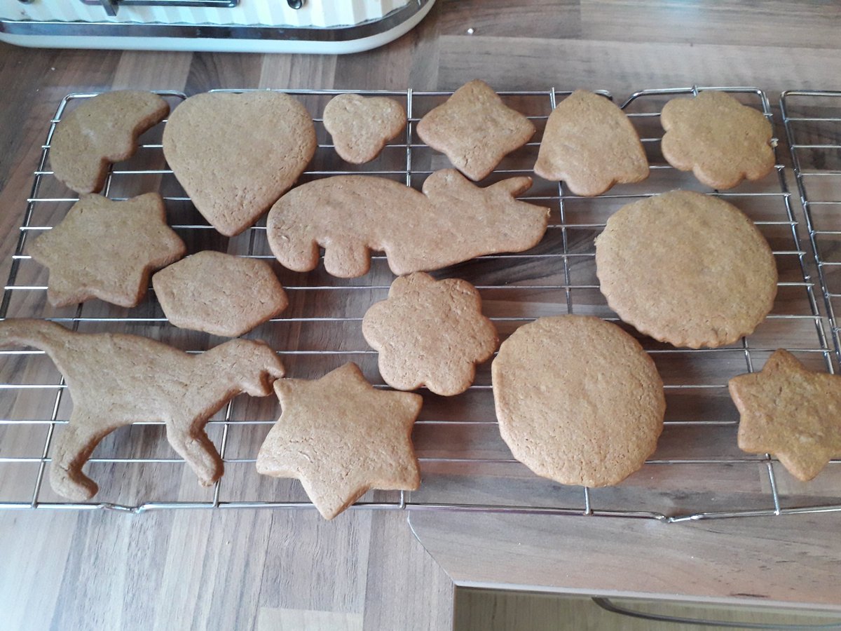 JenHDunhill's tweet photo. Nothing fancy (just a spot of gingerbread) but baking definitely has helped this week. The kids loved it..although I didn't have any Pokemon cutters. Dinos, a moose and random had to do! @PaulHollywood #TheLockdown https://t.co/rxSPm8kq0b