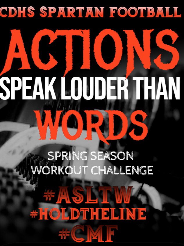 CDHSSpartanFB's tweet photo. STARTS TOMORROW! We will post a different workout Tuesday-Thursday everyday for the next 10 weeks! Film the grind!! Post and use the hashtags #ASLTW #HoldTheLine #CMF and tag us! We want to see if you really about that ACTION...BOSS!!!! https://t.co/Smf3a5bGdp