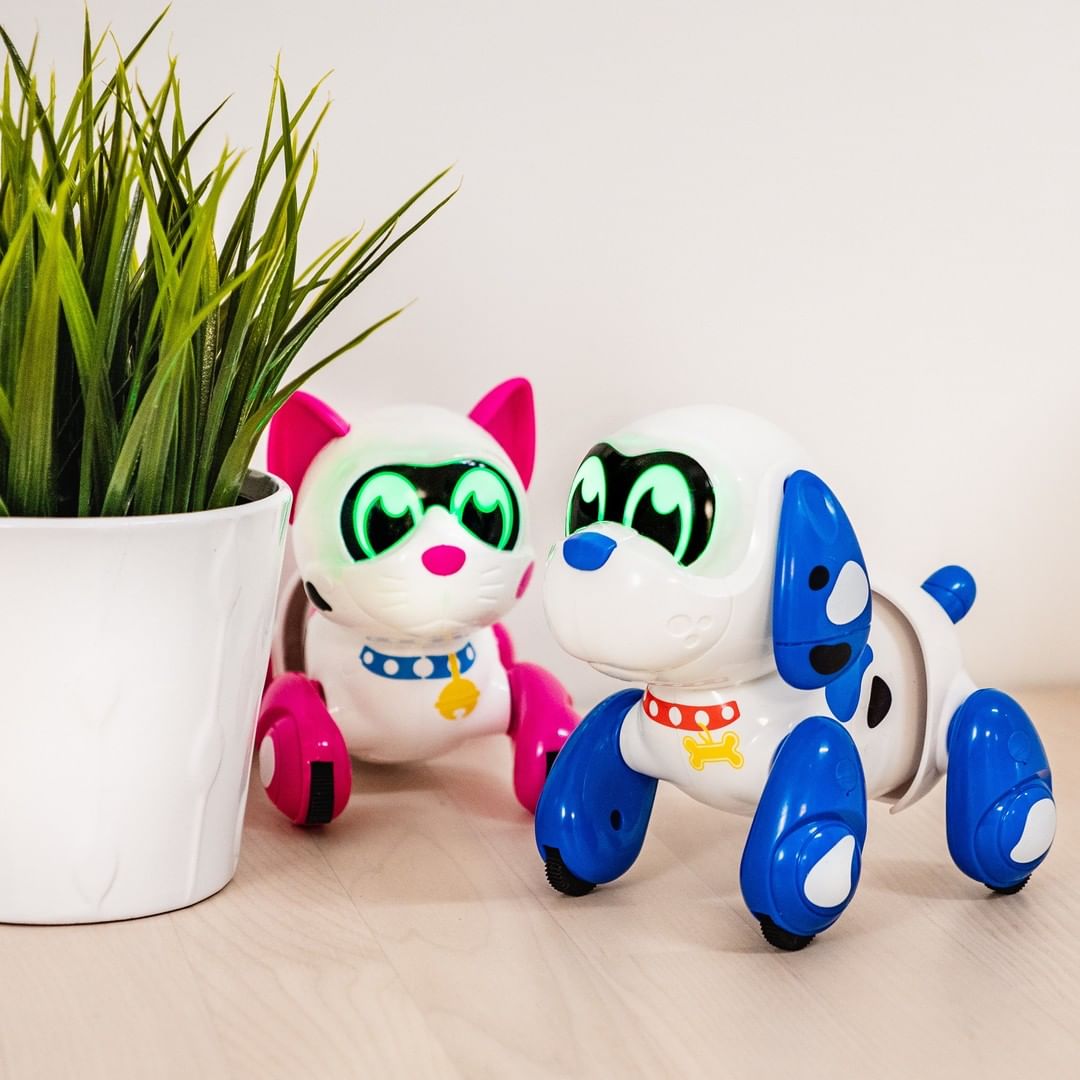 Imports_Dragon's tweet photo. Meet #Mooko and #Ruffy - they can make different poses and sounds! 🐱💖🐶💙 Do you have any pets? #YCOORobots https://t.co/auhYHfEDuL