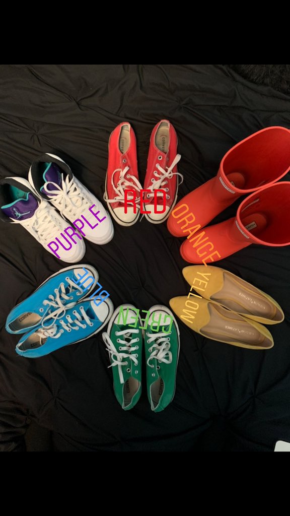 KinderJAM_'s tweet photo. My “at home” shoe color wheel! 
@atiptonART @NolaKWilson #Kinderlife https://t.co/ibqw5aqpLQ
