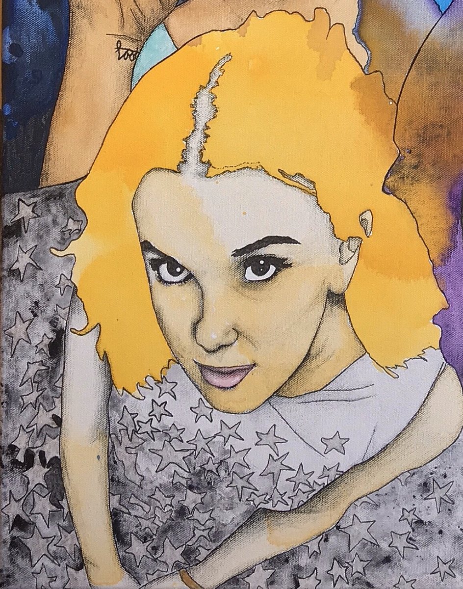 My painting of <a href="/Milliestopshate/">Millie Bobby Brown</a> 
adamlancia.com
•
Also out now, our new single #RevelInTheNight co-written/ produced by Steve Molella. 
<a href="/Spotify/">Spotify</a>: Smarturl.it/RevelSpotify
<a href="/AppleMusic/">Apple Music</a>: Smarturl.it/RevelAppleMusic

#ArtistOnTwitter #NewMusicDaily #StayHome #milliebobbybrown