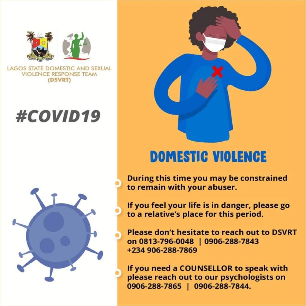 drobafemihamzat's tweet photo. #COVID19Lagos update. Please let us tolerate each other in our homes during this lockdown, avoid sexual and domestic violence. 

Please contact any of the numbers in the fliers for immediate assistance if there are any cases around you. Help is available. #StayHomeStaySafe https://t.co/aTQI6NHTm1