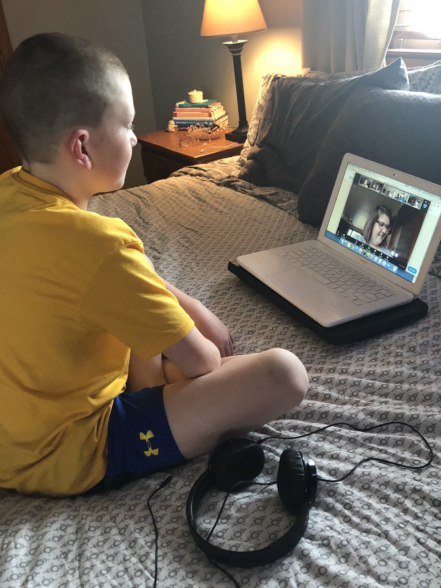 ksu_amanda's tweet photo. On his first Zoom call. Interesting to watch your kiddo interacting in the virtual world for school. So thankful for our teachers and their extra effort! #twistersrock #homeschool2020 #sweethomealtavista https://t.co/A62lHDLtz8