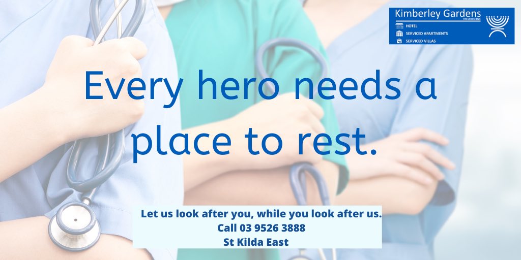 KimberleyGarde2's tweet photo. Every hero needs a place to rest. Let us look after you, while you look after us. Lowest possible room rate available to medical professionals on the frontline fighting #coronavirus single rooms and apartments available #StKildaEast #Caulfield #Brighton https://t.co/cXJrkPJJfS