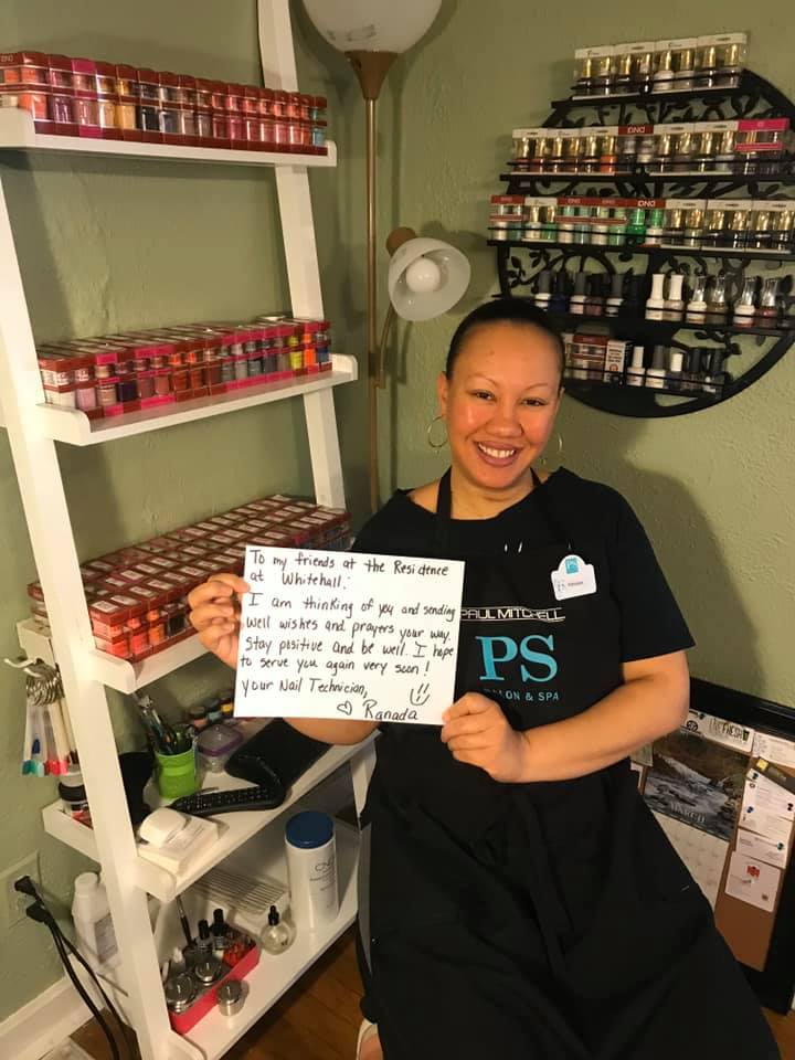 PSSalonandSpa's tweet photo. To all of our friends at The Residence at Whitehall, your PS Pro Ranada misses you and hopes you are all doing well. We hope to see you in the salon again soon! #hellofromyourPSpro #psproud #seniorliving https://t.co/6PQVUl0XF6