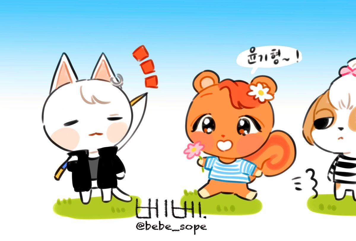 Yoon,Hobi and Mickey as villagers 