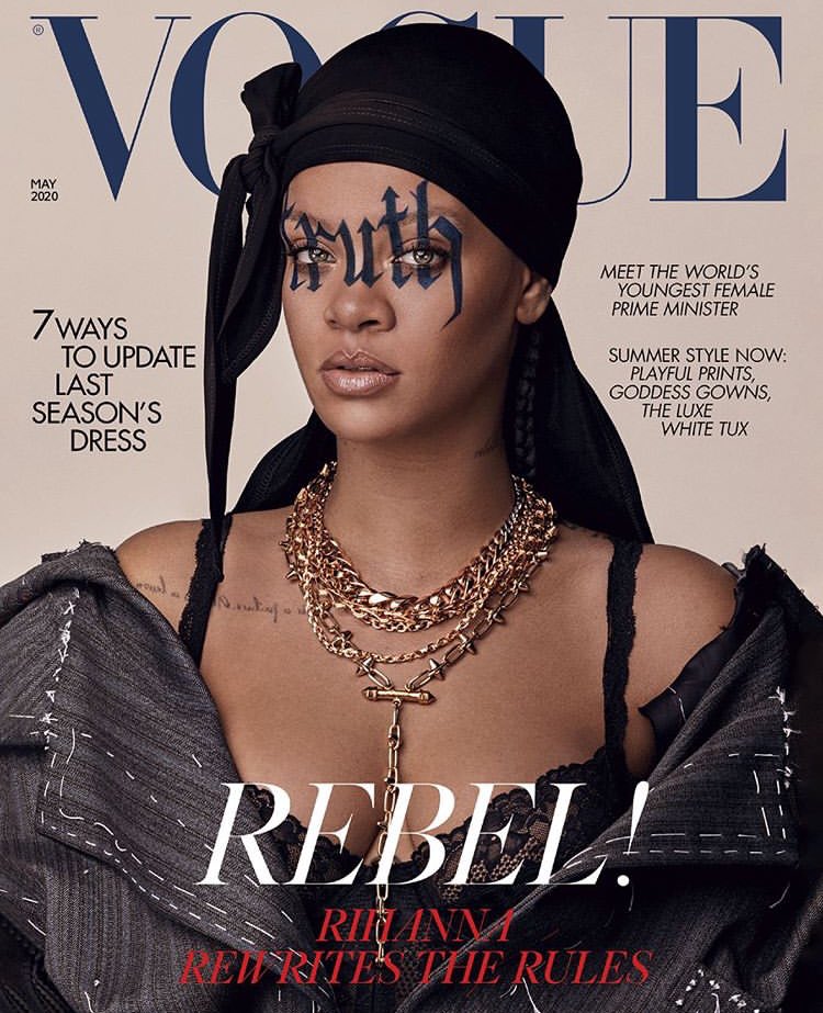ceeyline's tweet photo. Rihanna en couverture du #VogueBritish du mois de Mai. 
Première fois que je vois un durag en couverture d’un Vogue 👏🏾 https://t.co/DHpsFa9H1h