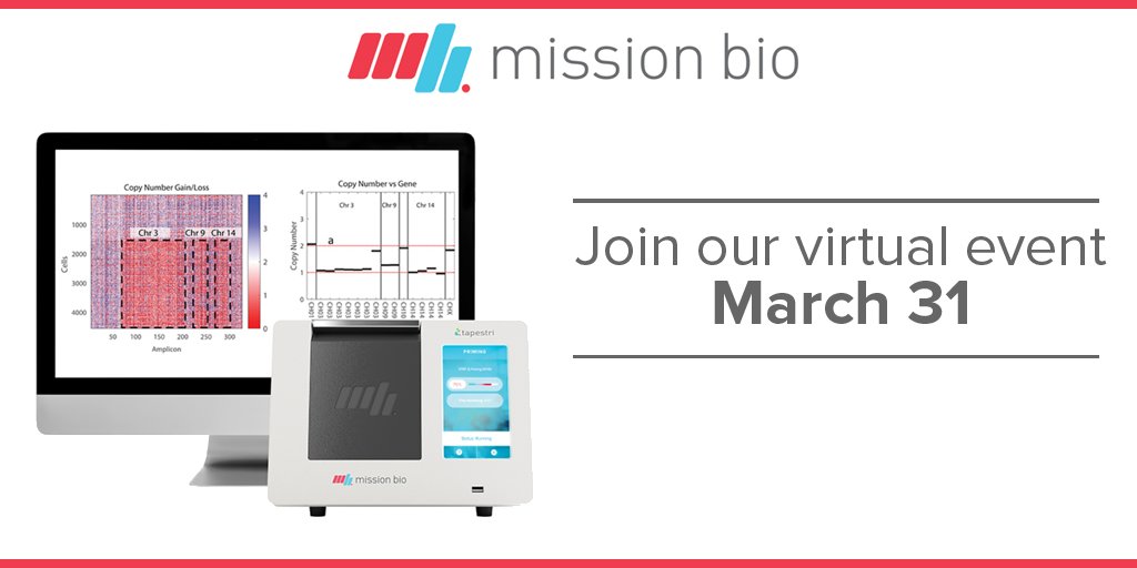 MissionBio's tweet photo. Join our virtual event March 31st
"#Single-cell #multimodal exploration using the  Tapestri R package" 
Register here: https://t.co/9nD8Dzr903 https://t.co/sOPoON76S8