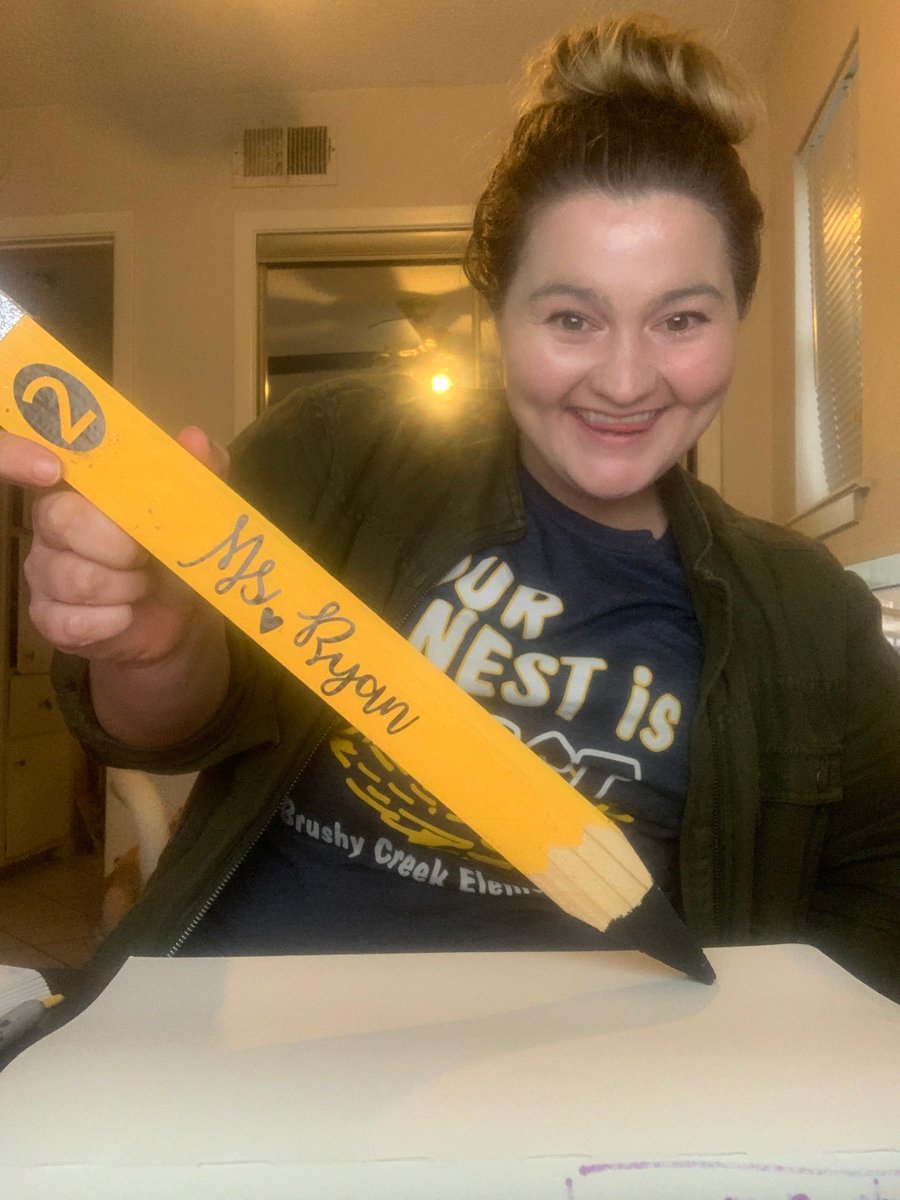 MrsRyan_BCE's tweet photo. A silly pose for #NationalPencilDay (Atticus had to sneak his little tail in) and my markers in action for #BCEVirtualSpiritWeek #STRONGertogether https://t.co/RS8VZm8zUD