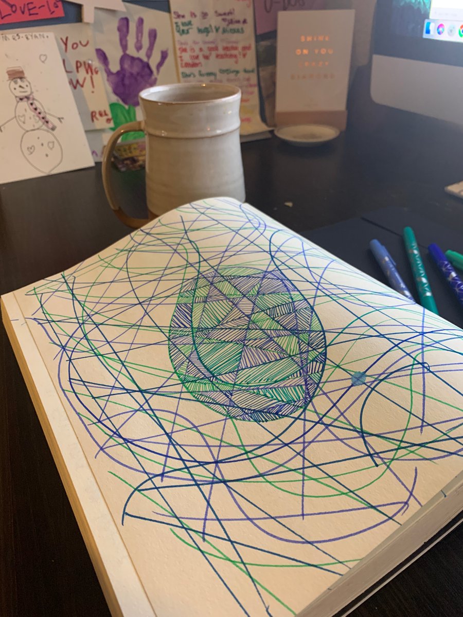 MrsRyan_BCE's tweet photo. A silly pose for #NationalPencilDay (Atticus had to sneak his little tail in) and my markers in action for #BCEVirtualSpiritWeek #STRONGertogether https://t.co/RS8VZm8zUD