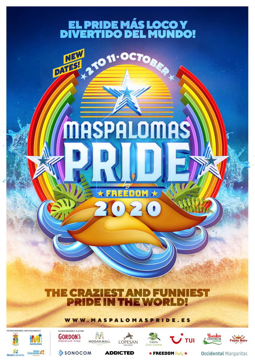 MaspaPride's tweet photo. โ ๏ธ๐ฌ๐ง The Maspalomas Pride 2020 will be held from October 2 to 11.
โ ๏ธ๐ช๐ธ El Maspalomas Pride 2020 se celebrarรก del 2 al 11 de Octubre.
#MaspalomasPride2020 #SharePride #OctoberPride https://t.co/oZeotfjrCb