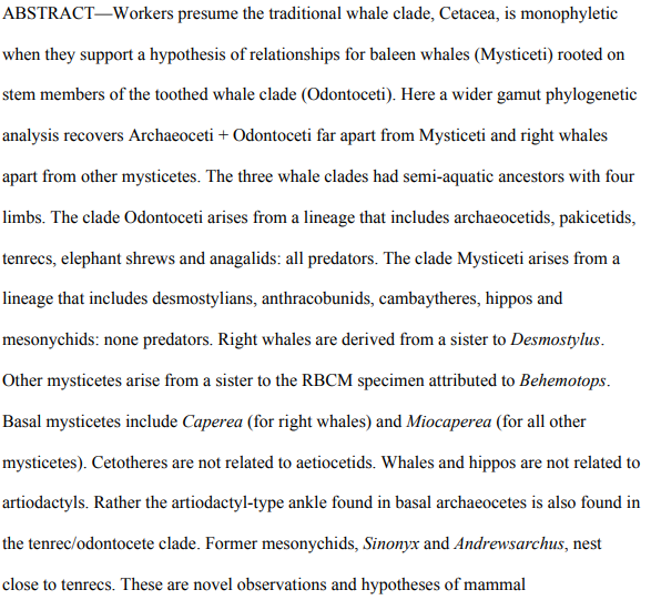 but now focuses mostly on his "large reptile tree", a chart he uses to recategorize most animal families (infamously he's written a paper and a blog post about how whales are actually three separate, unrelated genera, one of which (toothed whales) is a highly evolved hedgehog)