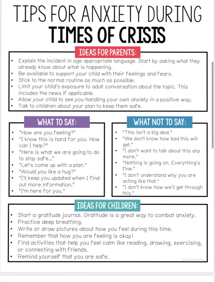 Parents! Here’s some information about anxiety and what to do for anxiety during times of crisis. #anxietyisreal #TeamDCS <a href="/TweetDCS_SIS/">SIS</a>