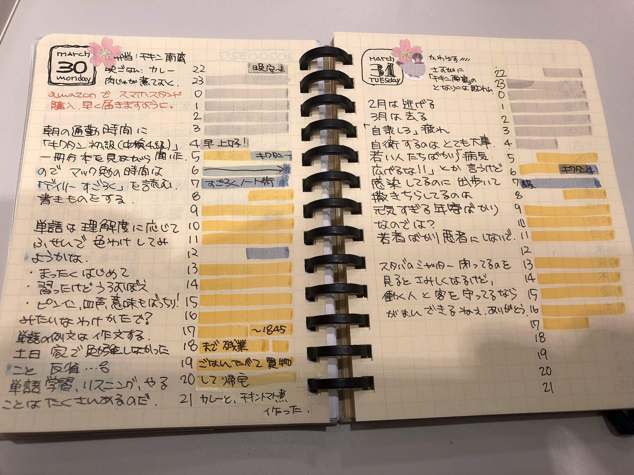 じゅんじゅん 中国語初学者 桜と文鳥のシール W すごくかわいい ペン持ったらつい日記のように まだまだ模索中ですな 小さいノート活用術 T Co Af98giqlbg Twitter