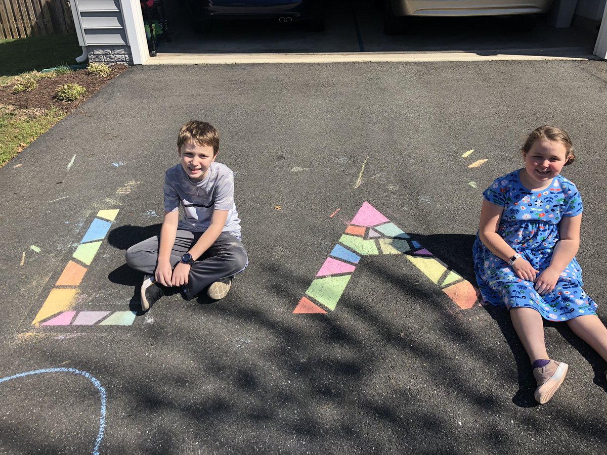 MrsZSPES's tweet photo. Making the most of the beautiful day and took art class outside! Even managed to get it some math vocab with Quadrilaterals and Triangles. What did you make today? @SPES_Eagles https://t.co/KQFvT8mfaJ