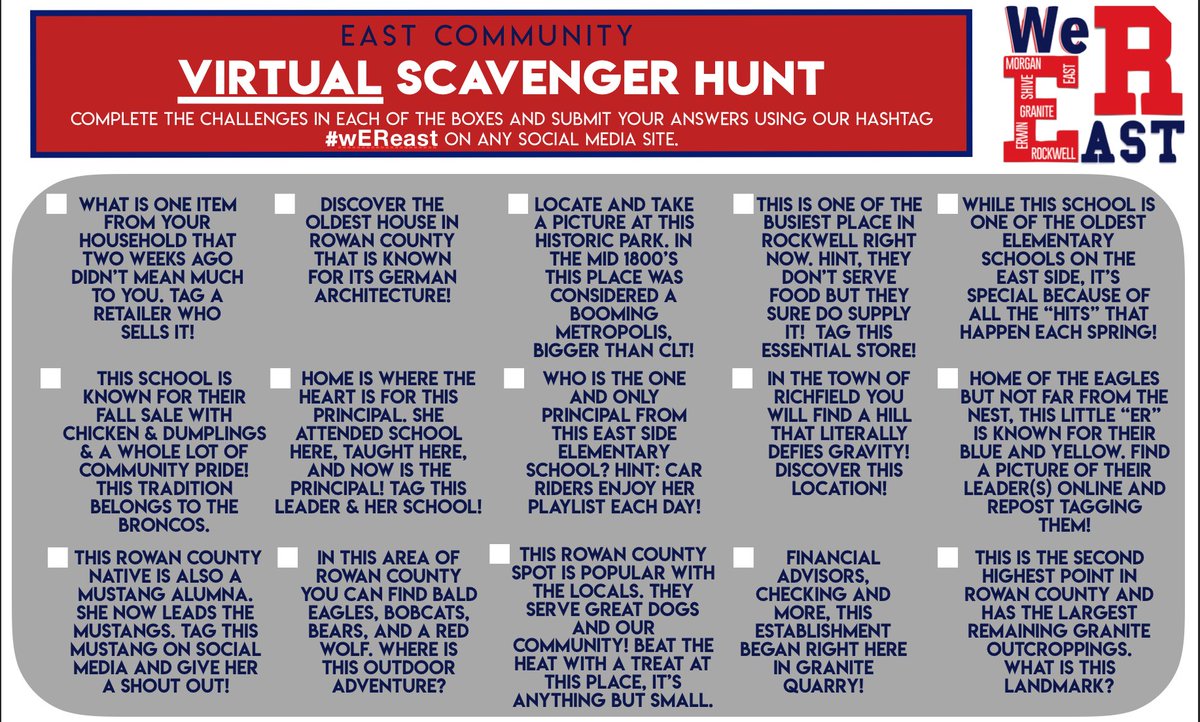 Hey Dragons! Join the East Community in our Virtual Scavenger Hunt this week! There are a lot of great things to seek, find, and learn about our community right here! Don't forget to tag us with #wEReast as you complete the challenges and share your answers! @RSSinformation