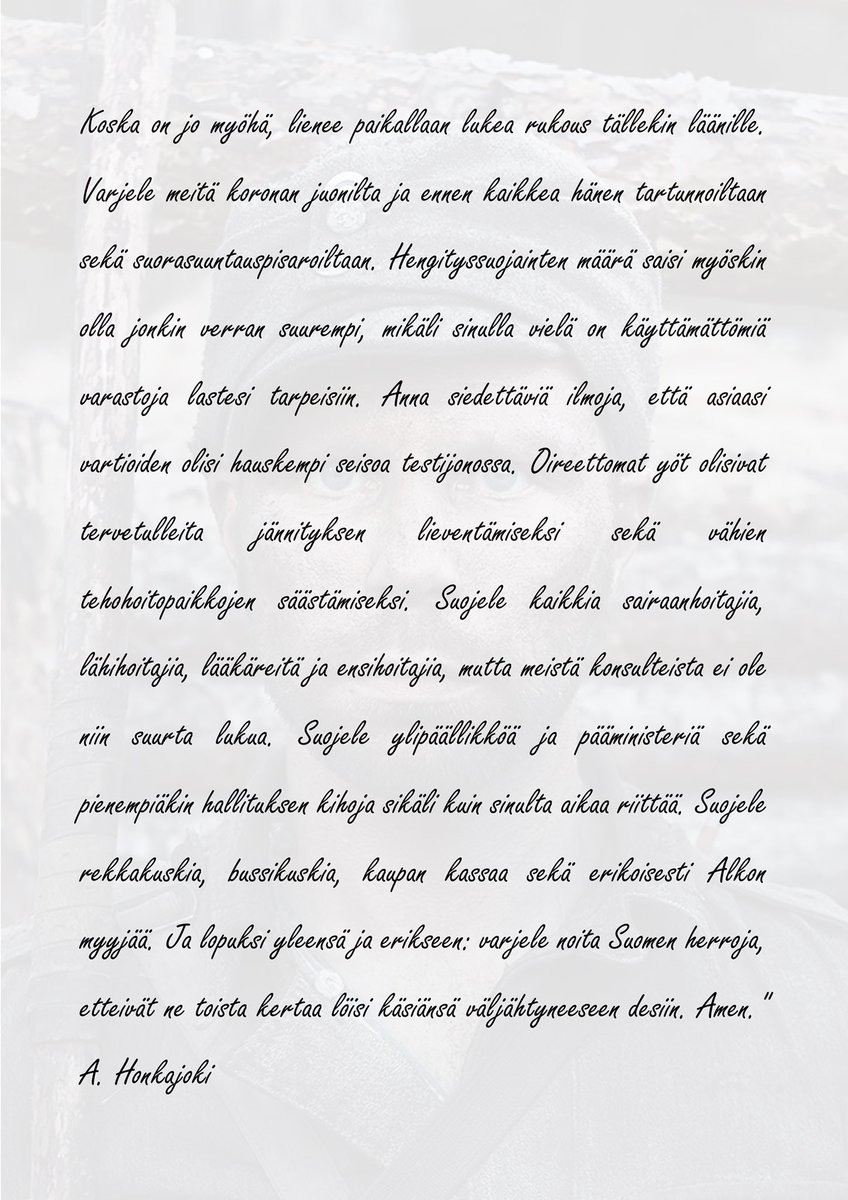 Sain kirjeen ystävältäni A. Honkajoelta etulinjasta...#koronasuomi #etulinja #tuntematon #sotilas