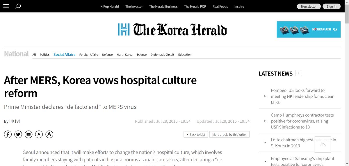 MERS epidemic lead to a huge outcry and major reforms in Korea for tackling epidemics in future:- They made health information system more transparent- Enacted new laws which allowed labs to use unapproved testing kits in epidemics.- They also sped up approval of testing kits.